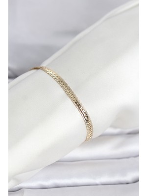 Epilons cm 14K Gold Renk Lazerli Yassı Zincir Model Kadın Bileklik - TJ-BB8295