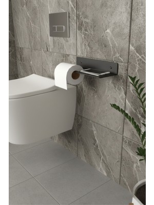 Grandmix Metal Banyo Rafı ve Tuvalet Kağıdı Tutucu Modern Tasarım 28 cm