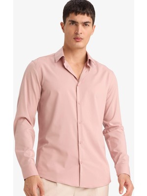 DeFacto Slim Fit Polo Yaka Basic Düz Uzun Kollu Gömlek F9884AX26SP