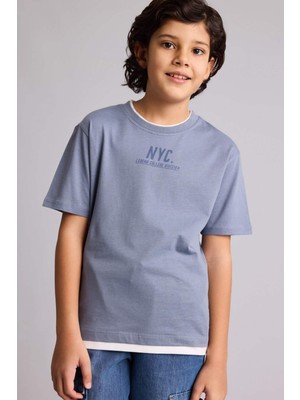 DeFacto New Regular Fit Bisiklet Yaka Baskılı Kısa Kollu Tişört Erkek Çocuk G7150A826SM