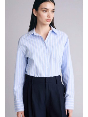 DeFacto %100 Pamuk Oversize Çizgili Oxford Gömlek G9804AX26SP