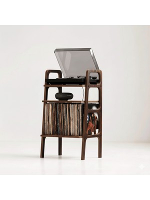 Woodesk Aria Ahşap Kitaplık ve Pikap Standı, Ceviz Renk