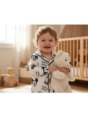 Bebeva Baby Erkek Bebek %100 Pamuklu Sevimli Hayvan Figür Desenli Düğmeli Pijama Takımı Tulum