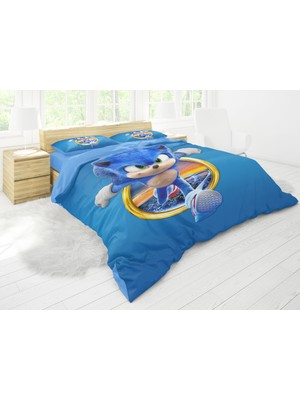 Sarel Kirpi Sonic Baskılı 3D Çift Kişilik Nevresim Takımı