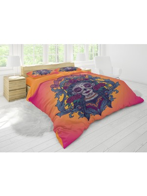 Sarel Sugar Skull Desenli 3D Çift Kişilik Nevresim Takımı