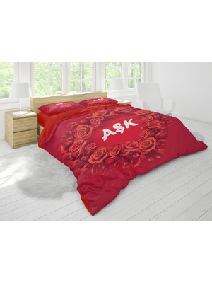 Sarel Romantik Aşk Yazılı 3D Çift Kişilik Nevresim Takımı