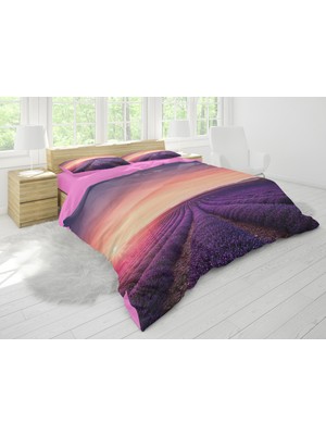 Sarel Lavanta Tarlası Temalı 3D Çift Kişilik Nevresim Takımı