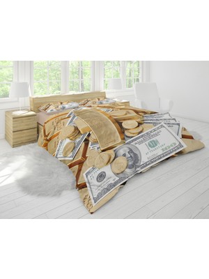 Sarel Manifet Altın&dolar Baskılı 3D Çift Kişilik Nevresim Takımı