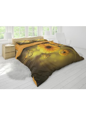 Sarel Sarı Papatya Baskılı 3D Çift Kişilik Nevresim Takımı