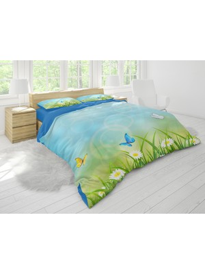 Sarel Mavi Kelebekli 3D Çift Kişilik Nevresim Takımı