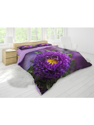 Sarel Mor Çiçek Desenli 3D Çift Kişilik Nevresim Takımı