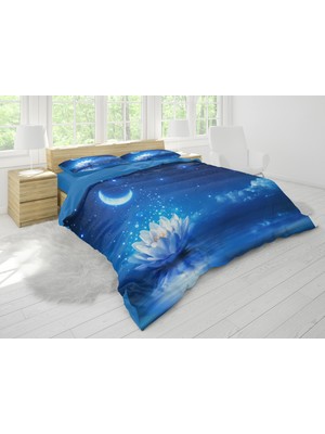 Sarel Mavi Ay Baskılı 3D Çift Kişilik Nevresim Takımı