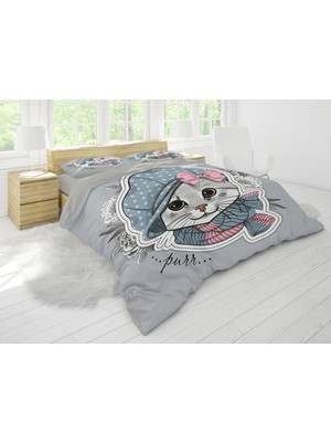 Sarel Sevimli Kedi Baskılı 3D Çift Kişilik Nevresim Takımı