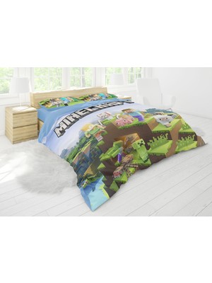 Sarel Minecraft Baskılı 3D Çift Kişilik Nevresim Takımı