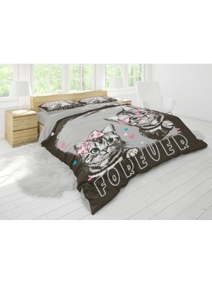 Sarel Sevimli Çift Kediler Baskılı 3D Çift Kişilik Nevresim Takımı