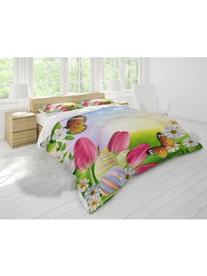 Sarel Çiçek Kelebek Motifli 3D Çift Kişilik Nevresim Takımı