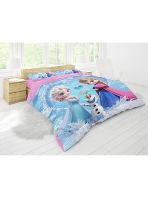 Sarel Elsa Frozen Animasyon Baskılı 3D Çift Kişilik Nevresim Takımı