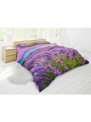 Sarel Lavanta Baskılı 3D Çift Kişilik Nevresim Takımı