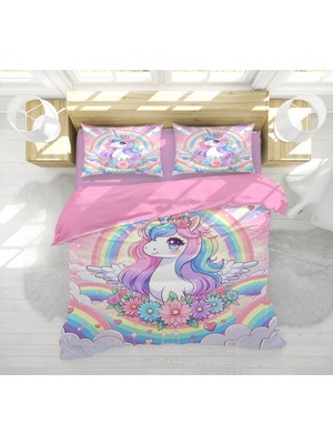 Sarel Ünicorn Baskılı 3D Çift Kişilik Nevresim Takımı