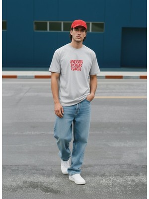 LTB Kısa Kollu Sıfır Yaka Slogan Baskılı Gri T-Shırt