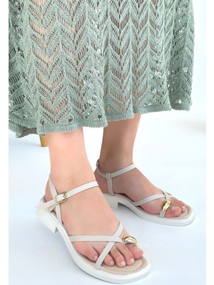 Nordi Bej Cilt Kemerli Sandalet