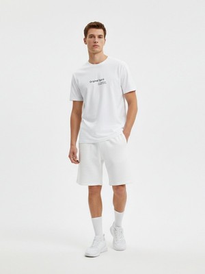 LTB Kısa Kollu Bisiklet Yaka Slogan Baskılı Beyaz T-Shırt