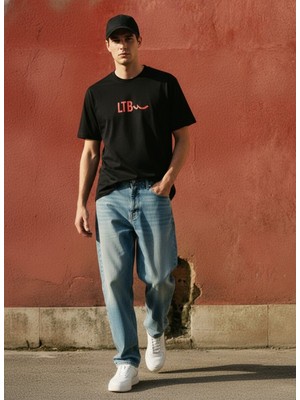 LTB Kısa Kollu Bisiklet Yaka Sign Baskılı Siyah T-Shırt