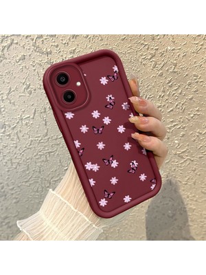 HONTINGA Samsung Galaxy A06 ile Uyumlu Kılıfı Düşüme Önleyici Basitlik Anti Düşme Kamera Korumali Kelebek Desen Bordo Yumuşak Silikon Telefon Kılıfı K2-7212