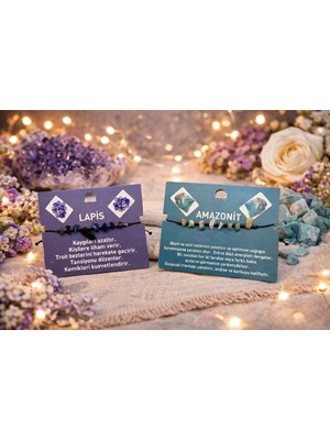 Seymen Bıçakçılık Lapis Lazuli & Amazonit Doğal Taş Bileklik Seti | El Yapımı Ayarlanabilir Ip | 2’li Enerji Taşı Bilekliği