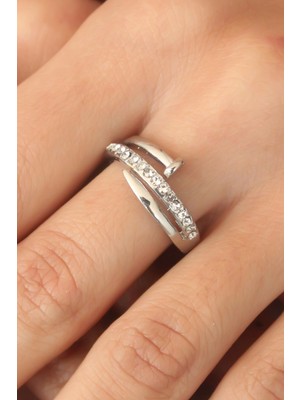 Vice Avm Gümüş Renk Taşlı Çivi Ayarlanabilir Kadın Yüzük - TJ-BYK2407 TG-V 1923