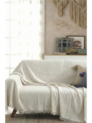Rell Home Pamuklu Saçaklı Koltuk Örtüsü Çok Amaçlı Örtü | Koltuk Şalı | Çekyat Örtüsü 170X220 cm