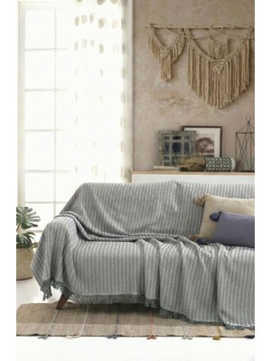 Rell Home Pamuklu Saçaklı Koltuk Örtüsü Çok Amaçlı Örtü | Koltuk Şalı | Çekyat Örtüsü 170X220 cm