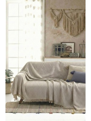 Rell Home Pamuklu Saçaklı Koltuk Örtüsü Çok Amaçlı Örtü | Koltuk Şalı | Çekyat Örtüsü 170X220 cm