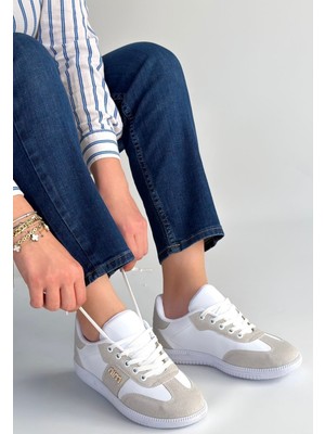 Pabucmarketi Beyaz Bağcıklı Kadın Spor Ayakkabı