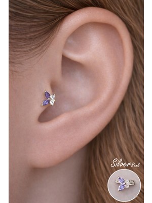 Sacce Scarves & Accessories Mor Kelebek Halka Tragus Helix Kıkırdak Lob Gümüş Renkli Piercing