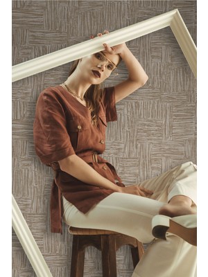 Adawall Muse Koleksiyonu 25101-4 Koyu Bej  Dokulu Silinebilir Nonwoven Vinil Duvar Kağıdı
