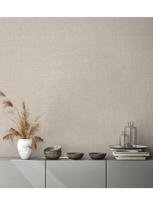 Adawall Muse Koleksiyonu 25104-6 Krem Bej Keten Efektli Modern Duvar Kağıdı
