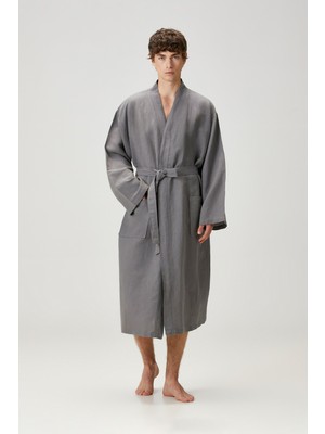 Barine Serenity Yıkanmış Keten Unisex Kimono Gri