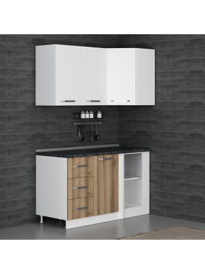 Minar 145CM Beyaz/Dore Modern Köşe Mutfak Dolabı Suntalam Malzeme ile Geniş Depolama Alanı