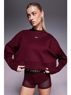 Nike Dri Fit Oversize Crew Neck Crop Sweatshirt Kadın Oversize Crop Sweatshirt Bordo