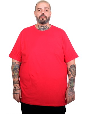 Mode Xl Büyük Beden Erkek Basic Bisiklet Yaka T-Shirt 20031 Kırmızı
