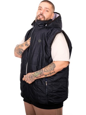 ModeXL Büyük Beden Erkek Kapitone Yelek Lacivert Rugan Uzun Kol Polyester Özellikli
