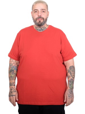 ModeXL Mode Xl Büyük Beden Erkek Basic V Yaka T-Shirt 20150 Mercan