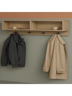 Alesta Life Fonksiyonel Raflı Portmanto Duvar Askılığı Elbise Askılığı Raflı Duvar Askılığı