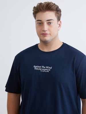 Lc Waikiki Yeni Sezon Büyük Beden Bisiklet Yaka Baskılı Penye Erkek Tişört