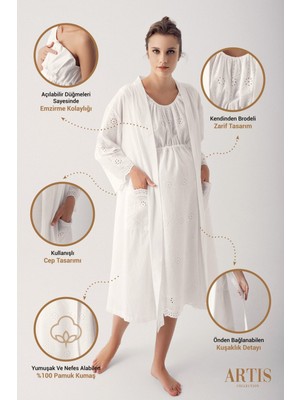 Artış Collection Dokuma Pamuklu Askılı Hamile Gecelik Sabahlık Takım 14407