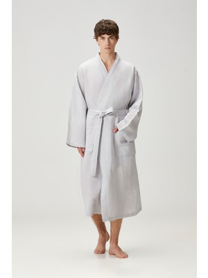 Barine Serenity Yıkanmış Keten Unisex Kimono Açık Gri