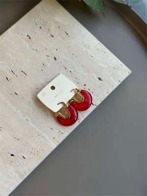 Beta Moda Hub Taşlı Küpe - Kırmızı