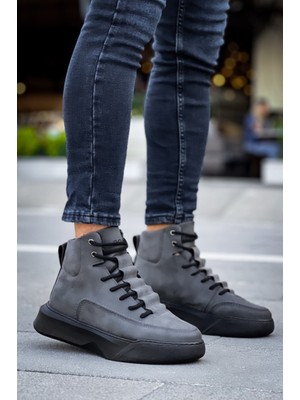Baybonza BA0321 Gizli Bağcıklı Erkek Yüksek Taban Füme Spor Bot