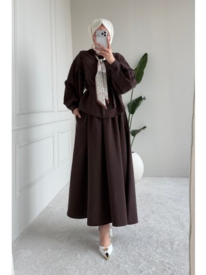Tesettür Diyarı Viosa Fularlı Tansel Kumaş Tesettür Takım- Acı Kahve